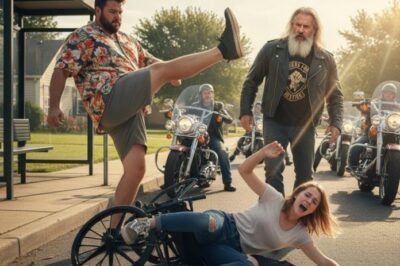 “Move, Cripple!” a bully kicked a disabled girl, knocking her down at the bus stop. Then 99 bikers passing by saw what happened and…