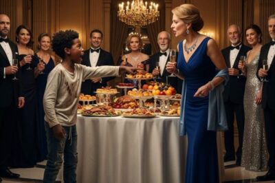 “Don’t eat that! There’s poison in the food!” – The homeless black child warned, the rich lady scolded him straight in the face… but a few minutes later she herself collapsed in front of the banquet table…