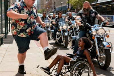 “Get out of here, you cripple!” — A racist bully knocked down a disabled Black girl at a bus stop, then 22 bikers passed by, saw it, and did this…