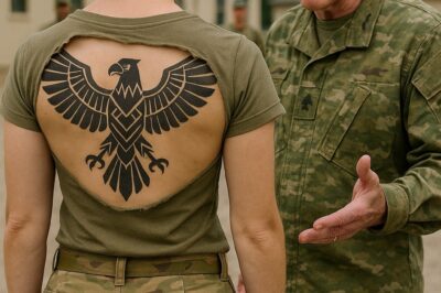 At camp she was teased, then the commander froze at the sight of the tattoo on her back…