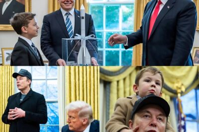 T.r.u.m.p unwraps the gift slowly, cameras rolling, everyone leaning in. Musk stands beside his son, both oddly calm for a moment this weirdly historic. When the box opens, the surprise inside doesn’t just stun the room it warps the atmosphere, pulling gasps from politicians who never gasp.