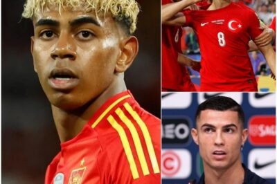 “YOU WILL NEVER BE ON MY LEVEL, YOU ARE ONLY INFERIOR!” Just 24 hours before the big confrontation between Spain and Türkiye, Lamine Yamal surprised with some offensive and incredible statements directed directly at Arda Güler. Less than 10 minutes later, Cristiano Ronaldo officially came to the defense of Real Madrid’s 20-year-old Turkish star, claiming that Yamal was being too aggressive and immature, leaving the football world stunned…
