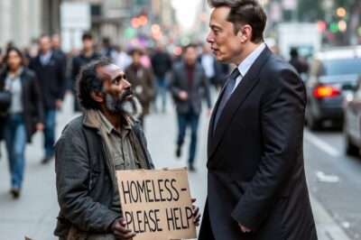 “ELON MUSK STOPS BY HOMELESS MAN WITH A TORN CARDBOARD SIGN — WHAT HE DOES NEXT LEAVES ONlookers Speechless On a busy sidewalk, a man slowly approached Elon Musk, holding a torn cardboard sign and speaking in a trembling voice. “Can I have a dollar?” he asked. Witnesses say Musk froze—not out of annoyance, not because he was being ignored—but because there was recognition in his eyes, a flicker of familiarity, as if he had seen something profound in the man’s gaze…