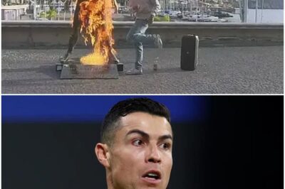 Police are searching for the perpetrator who set fire to a statue of Cristiano Ronaldo.