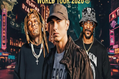 Lil Wayne, Eminem & Snoop Dogg — are officially teaming up for a monumental 2026 World Tour. With 32 massive shows across North America, Europe, and Australia, this tour promises unforgettable throwbacks, explosive stage energy, surprise collaborations, and once-in-a-lifetime hip-hop moments.