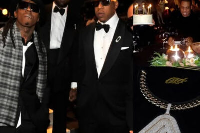 Lil Wayne surprised Jay Z on his 56th birthday with a custom diamond necklace featuring a charm spelling out “Jay Z,” a lavish gesture honoring the rap icon’s legacy.