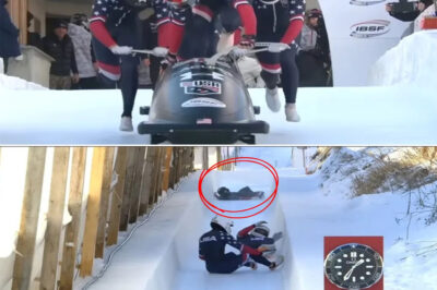 “They didn’t just fall — they fell together.” The push was powerful. The start clean. For a heartbeat, the American sled looked locked in. Then one blade slipped. One body lost balance. And in a cruel chain reaction, three of the four men collapsed in a brutal domino crash as the sled shot forward without rhythm. Helmets scraped ice. Gloves clawed for control. The track, built for speed, became merciless. In the stands, families froze. Teammates gripped the railing. Across the U.S., living rooms went silent. This wasn’t just a bad break. It was a collective gasp — the kind only Olympic sport can force from a nation. Because in bobsled, glory is shared. And so is the fall.