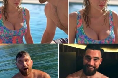 Travis Kelce can’t keep his eyes off Taylor Swift’s sizzling figure as she stuns in a barely-there swimsuit that left little to the imagination, while heating up the poolside…🤩🤩…